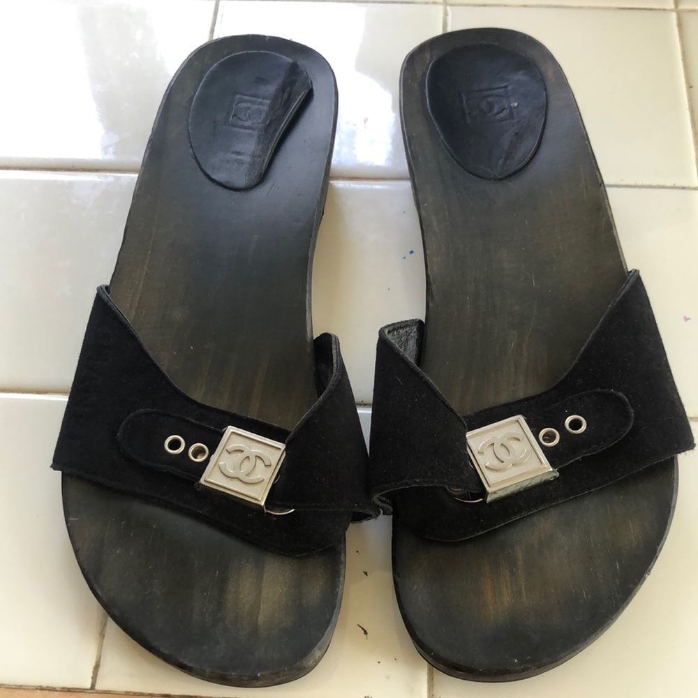Chanel Dr Scholl style black clogs!